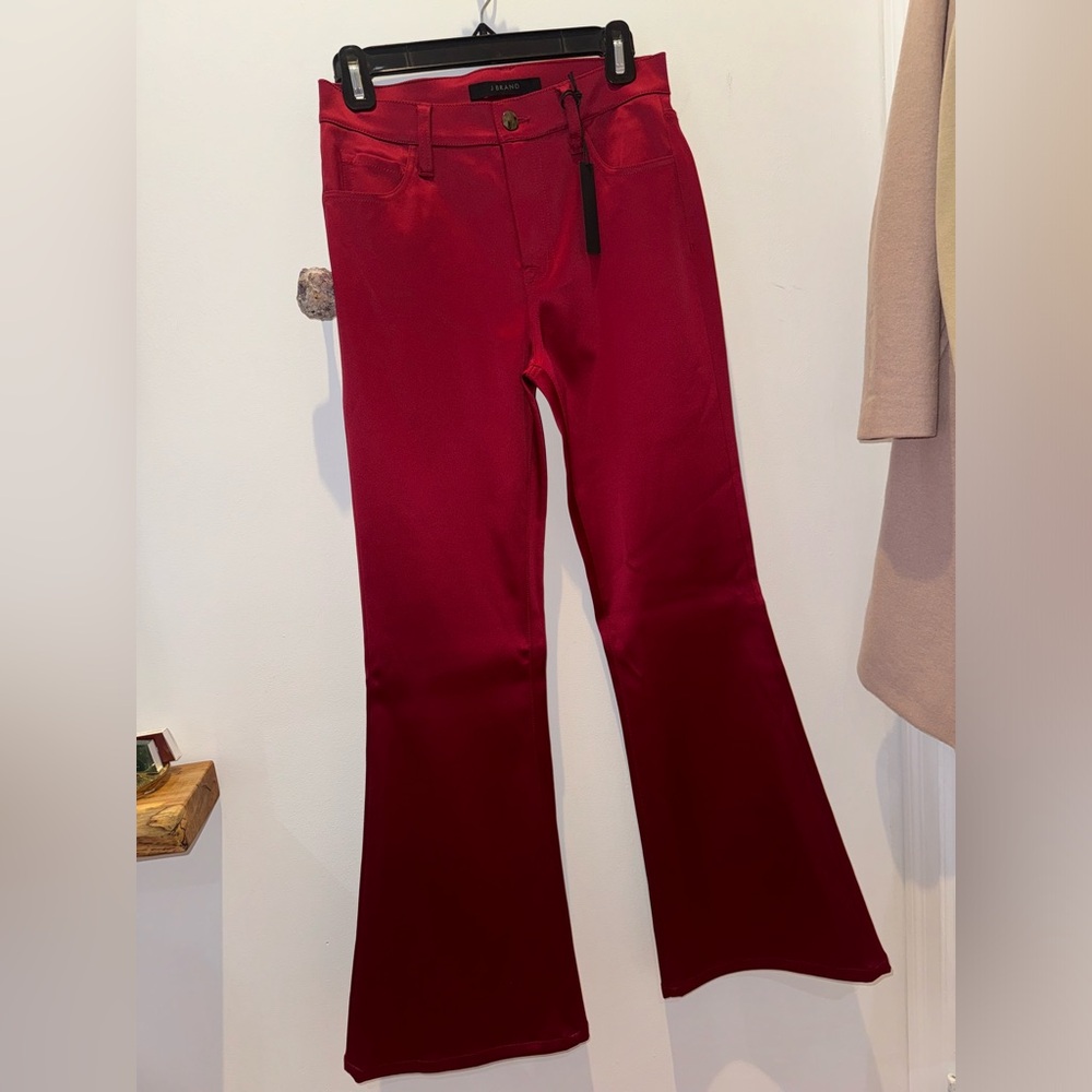 Red/maroon silk flare j brand pants